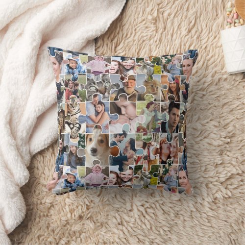 Family Photo Collage Custom 24 Pic Puzzle Shape Throw Pillow