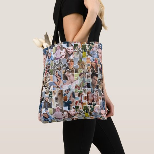 Family Photo Collage Custom 24 Pic Puzzle Shape Tote Bag