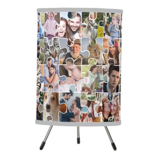 Family Photo Collage Custom 24 Pic Puzzle Shape Tripod Lamp