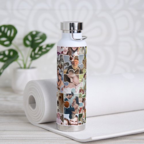 Family Photo Collage Custom 24 Pic Puzzle Shape Water Bottle