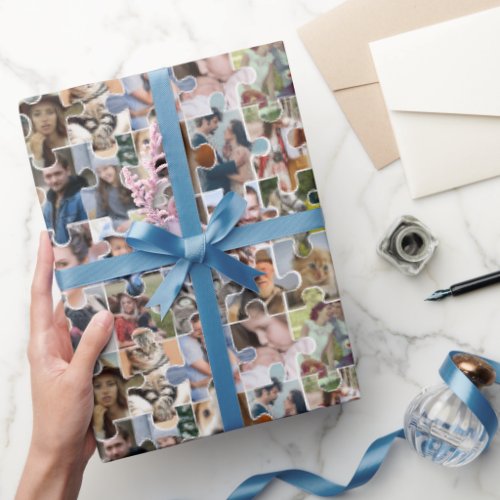 Family Photo Collage Custom 24 Pic Puzzle Shape Wrapping Paper