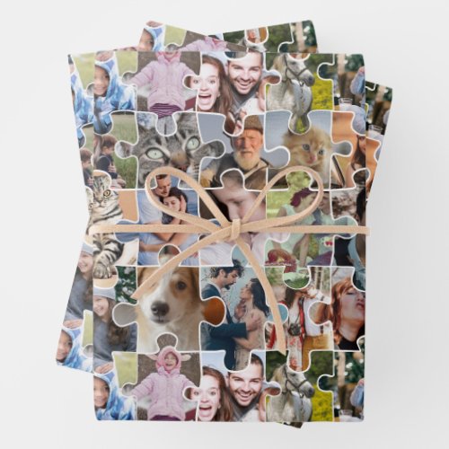 Family Photo Collage Custom 24 Pic Puzzle Shape Wrapping Paper Sheets