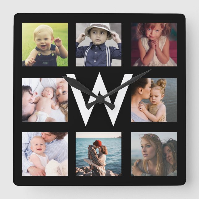 Family Photo Collage Custom personalized Square Wall Clock (Front)