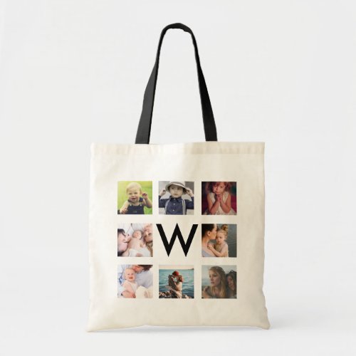 Family Photo Collage Custom Pictures Monogram Tote Bag