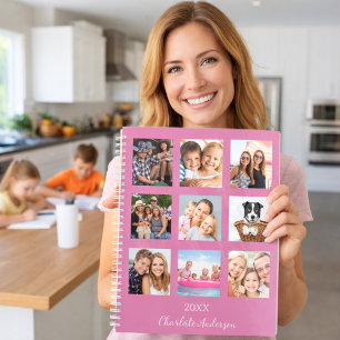 Family photo collage dark pink name script 2027 planner