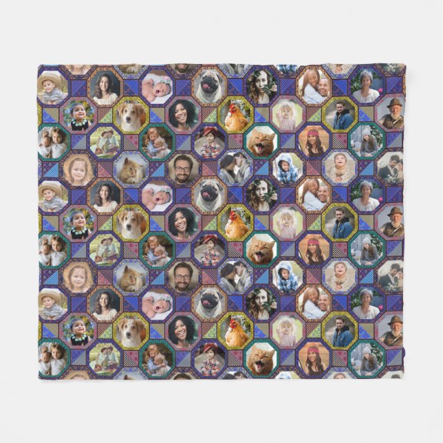 Family Photo Collage Dark Quilt Look 28 Pictures Fleece Blanket (Front (Horizontal))