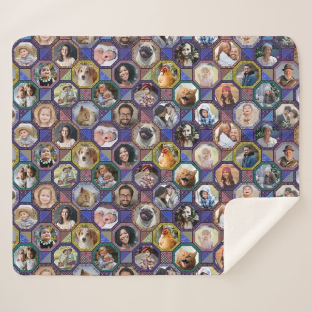 Family Photo Collage Dark Quilt Look 28 Pictures Sherpa Blanket (Front (Horizontal))