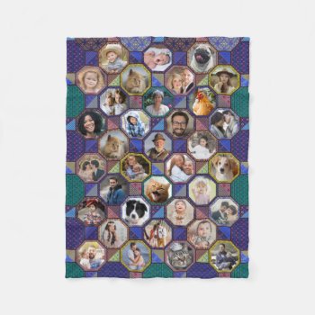Family Photo Collage Dark Quilt Look 35 Pic Lg Sm Fleece Blanket by PictureCollage at Zazzle