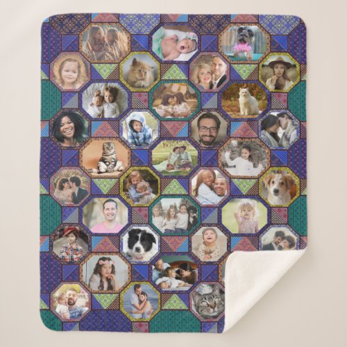 Family Photo Collage Easy Dark Quilt Look 35 Pics Sherpa Blanket