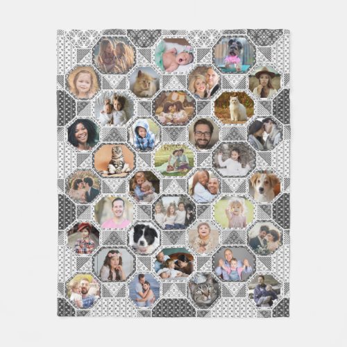 Family Photo Collage Easy Gray Quilt Look 35 Pics Fleece Blanket