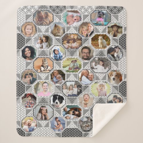 Family Photo Collage Easy Gray Quilt Look 35 Pics Sherpa Blanket