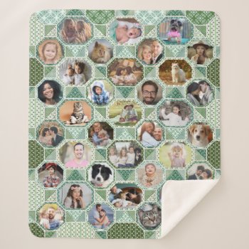 Family Photo Collage Easy Green Quilt Look 35 Pics Sherpa Blanket by PictureCollage at Zazzle