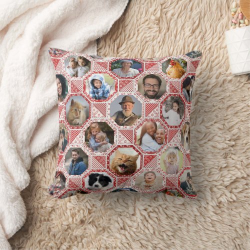 Family Photo Collage Easy Red Quilt Look 42 Pics Throw Pillow