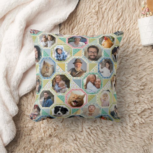 Family Photo Collage Easy Spring Quilt Look 42 Pic Throw Pillow