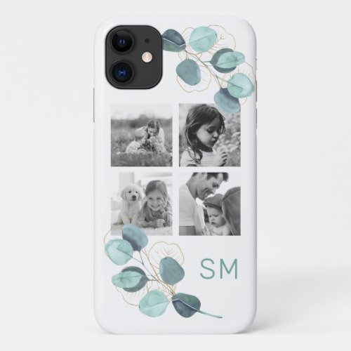 Family Photo Collage Eucalyptus Black  White iPhone 11 Case