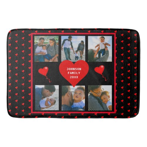 Family Photo Collage Family Heart Black Background Bath Mat
