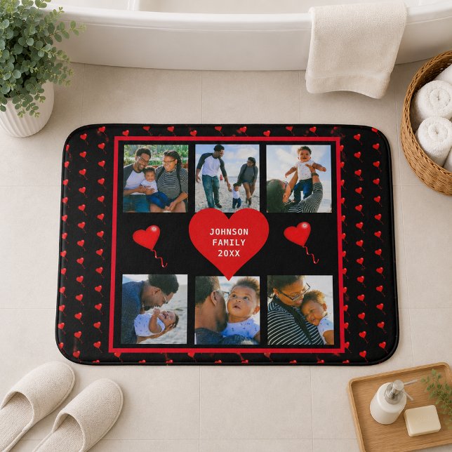 Family Photo Collage Family Heart Black Background Bath Mat (Family Photo Collage Family Heart Black Background Bath Mat)