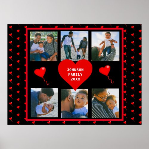 Family Photo Collage Family Heart Black Background Poster