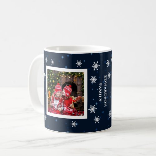 Family photo collage family name blue sky stars coffee mug