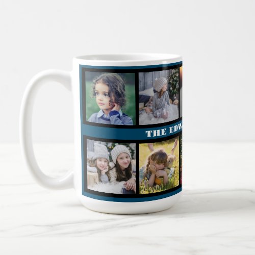 Family photo collage family name trendy coffee mug