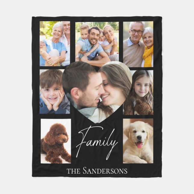 Family Photo Collage Fleece Blanket (Front)