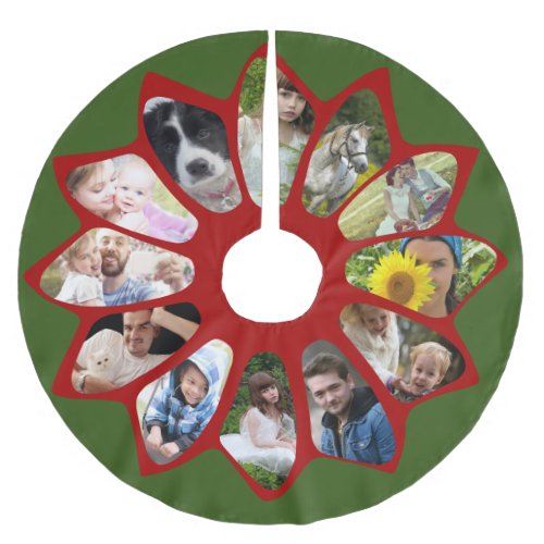 Family Photo Collage Flower Red and Green Easy Brushed Polyester Tree Skirt