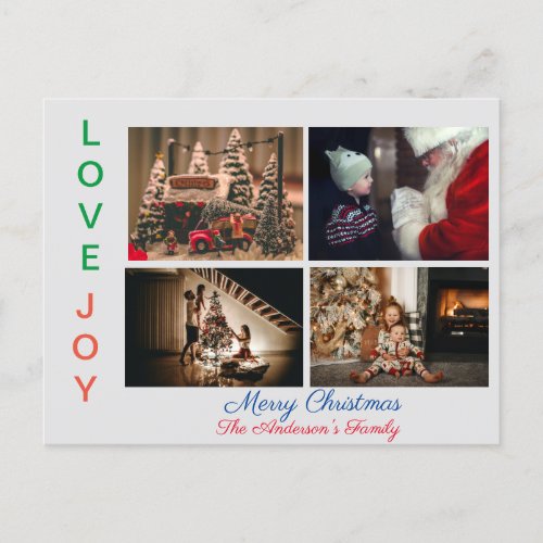 Family Photo Collage Four Photos Merry Christmas Postcard
