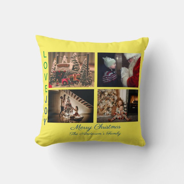 Family Photo Collage Four Photos Merry Christmas Throw Pillow (Front)