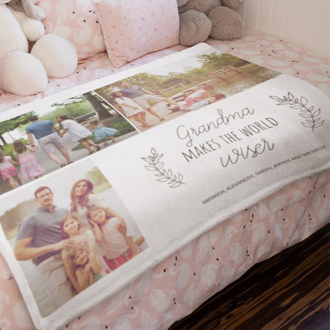 Family photo collage grandma keepsake typography fleece blanket (Creator Uploaded)
