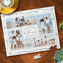 Family Photo Collage Gray Hand Drawn Doodles Heart