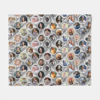 Family Photo Collage Gray Quilt Look 28 Pics Fleece Blanket by PictureCollage at Zazzle