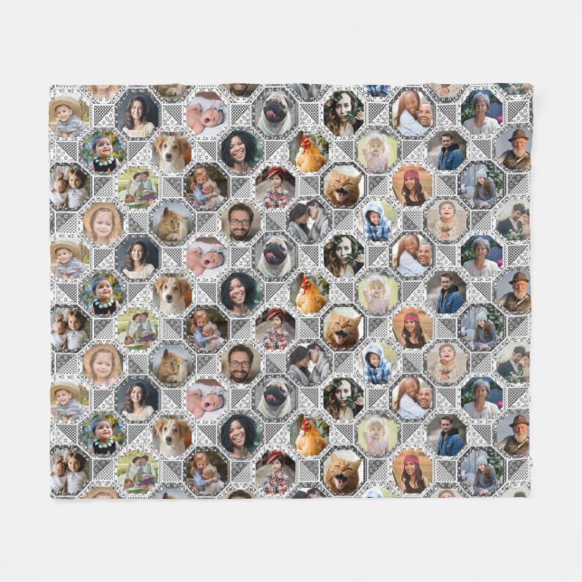 Family Photo Collage Gray Quilt Look 28 Pics Fleece Blanket (Front (Horizontal))