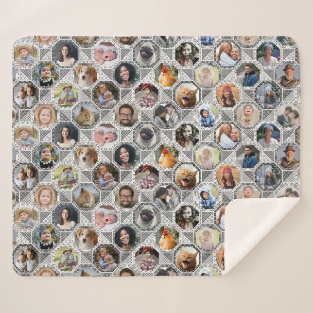 Family Photo Collage Gray Quilt Look 28 Pics Sherpa Blanket (Front (Horizontal))
