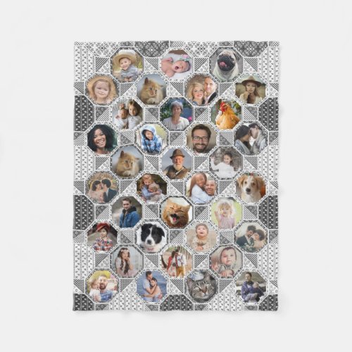 Family Photo Collage Gray Quilt Look 35 Pics Lg Sm Fleece Blanket