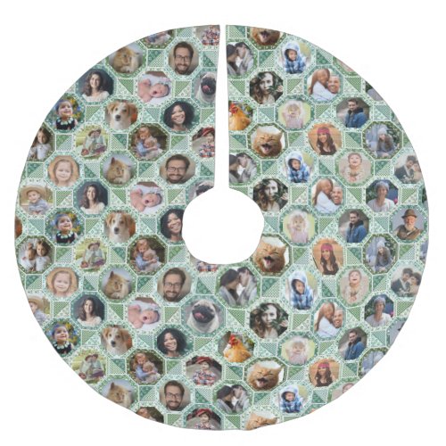 Family Photo Collage Green Quilt Look 28 Custom Brushed Polyester Tree Skirt