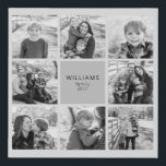 Family Photo Collage Grey Background Faux Canvas Print<br><div class="desc">Grandparent Gift.  Eight Photo Family Pillow.  Customize with text and photos.  Grey background..  Gift.   Black and white filter applied to photos.</div>