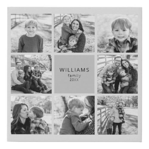 Family Photo Collage Grey Background Faux Canvas Print