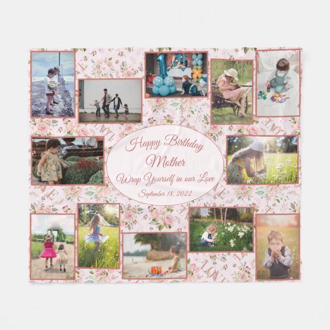 Family Photo Collage Happy Birthday Mother Templat Fleece Blanket (Front (Horizontal))
