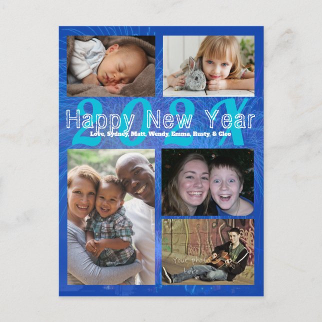 Family Photo Collage Happy New Year Greeting Postc Postcard (Front)