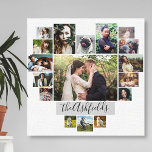 Family Photo Collage Heart 17 Pictures Name White Canvas Print at Zazzle