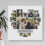 Family Photo Collage Heart 17 Pictures Name White Faux Canvas Print at Zazzle