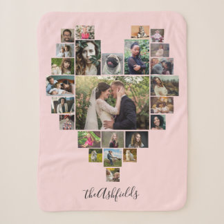 Family Photo Collage Heart 25 Pictures Name Pink Sherpa Blanket