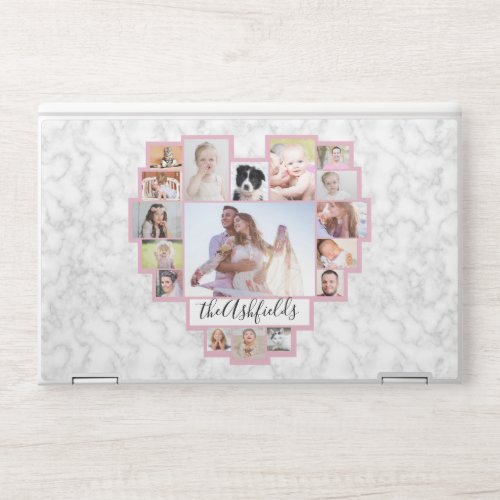 Family Photo Collage Heart Marble 17 Pictures Name HP Laptop Skin