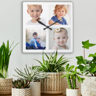 Family Photo Collage Home Decor Square Wall Clock