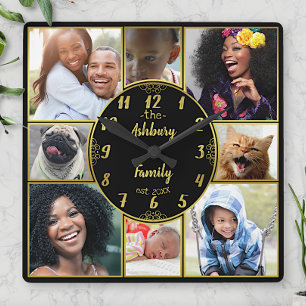 Family Photo Collage Instagram Picture Oval Gold Square Wall Clock