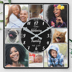 Family Photo Collage Instagram Picture Oval Name B Square Wall Clock