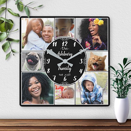 Family Photo Collage Instagram Picture Oval Name B Square Wall Clock