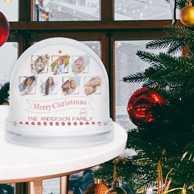 Family Photo Collage Keepsake Merry christmas Snow Globe (Creator Uploaded)