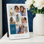 Family Photo Collage Keepsake Monogram Plaque<br><div class="desc">Display and cherish your family’s most treasured memories with this beautiful personalized family photo collage and monogram plaque. Featuring a modern seven-photo collage layout, this elegant design can be customized with your family’s name and monogram. The background color, including the default blue, can be adjusted to match your personal style...</div>