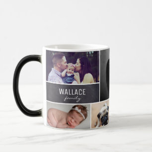 Family Photo Collage Last Name Chalkboard Color Morph Mug